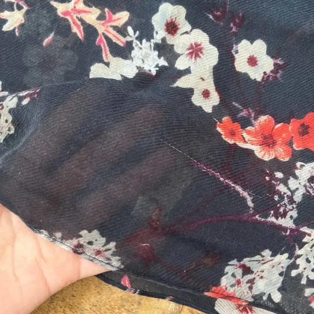 H&M Infinity Tube Scarf Dark Blue Floral Pink and White Blossoms